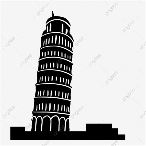 Torre Inclinada De Pisa Silueta En Blanco Y Negro Ilustración Png PNG