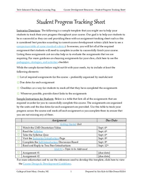 Pdf Student Progress Tracking Sheet