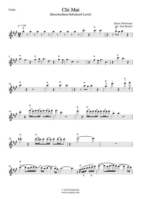 Chi Mai Intermediate Advanced Level Ennio Morricone Violin Sheet