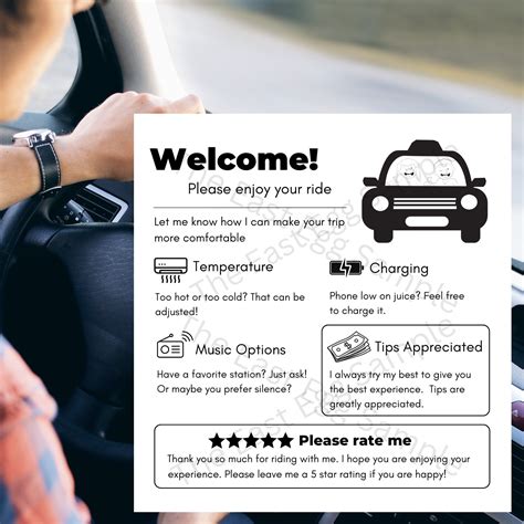 Uber Lyft Taxi Rideshare Sign Printable | Editable Sign | Uber Tip Sign