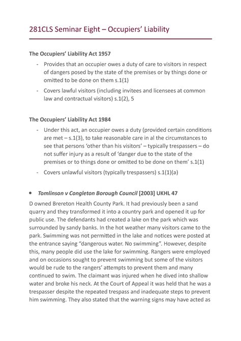 281cls Seminar Eight Occupiers Liability 281cls Seminar Eight