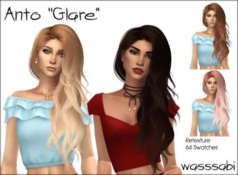 Wasssabi Sims Anto`s Clare Hair Retextured Sims 4 Hairs