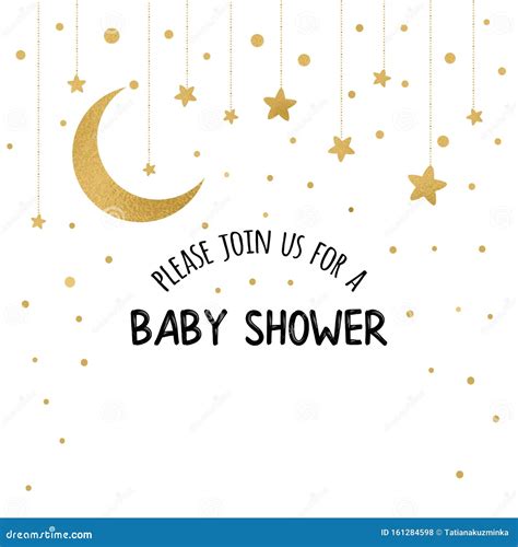 Baby Shower Invitation Template With Sparkle Golden Moon Stars On