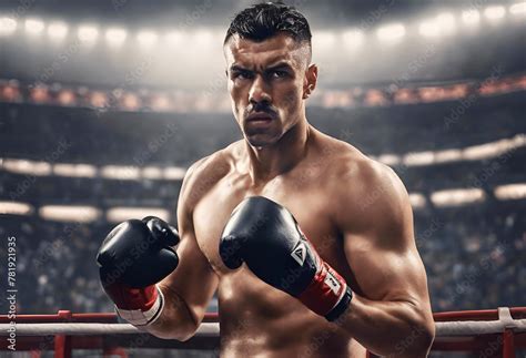 Muscular Boxer With Naked Torso In The Boxing Ring Exuding Strength And Athleticism Stock Photo