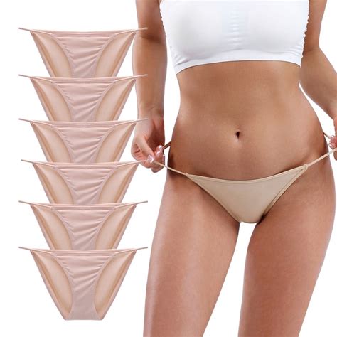 Buankoxy 6 Pack Women S Low Rise String Bikini Panty Stretch Briefs Nude Size4 Walmart