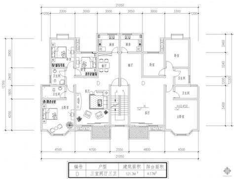 板式多层一梯二户三室二厅三卫户型图121121 建筑户型图 筑龙建筑设计论坛