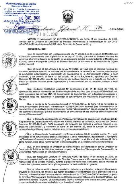 Directiva N Agn Dc Conservacion De Documentos Archiv Sticos