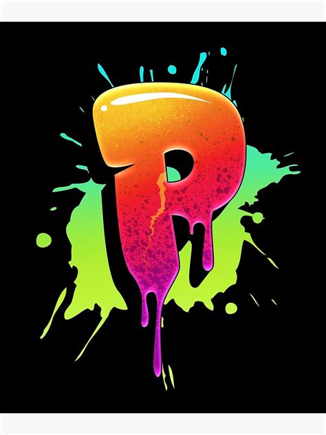 Graffiti Letters P Letter Colorful Paint Splash Style Poster For Sale