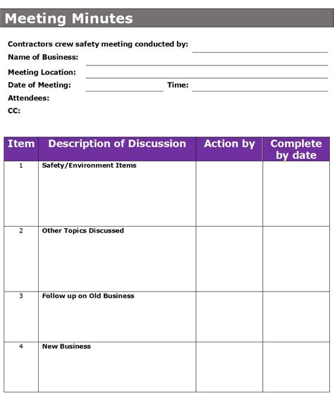 Meeting Minutes Template Excel Word Template