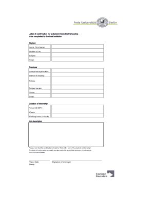 Fillable Online Letter Of Confirmation For A Student Internship