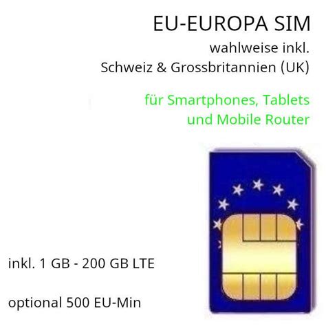 Europa Prepaid Daten Sim Karte