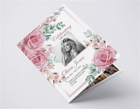 Bi Fold Pink Flower Funeral Program Template Celebration Of Etsy