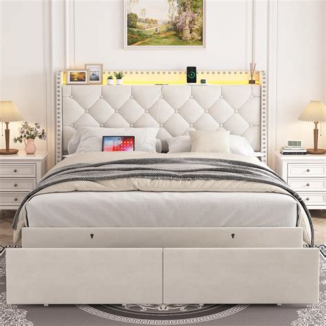 Amazon Merax Queen Beige 4 Pieces Bedroom Sets With Rivet Design