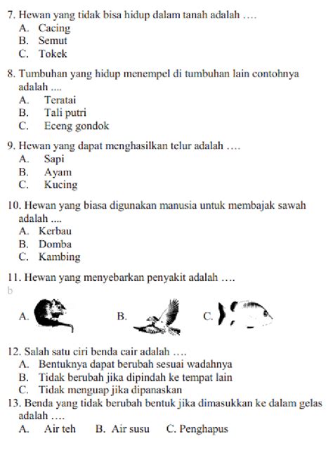 Soal Dan Jawaban Latihan Soal Pas Ipa Kelas Sd Mi Semester Acuan