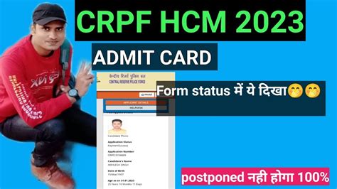 Crpf Hcm Asi Admit Card Form Status Postponed Youtube