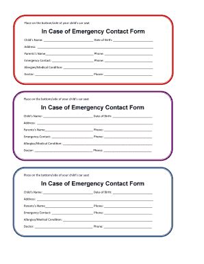 Fillable Online In Case of Emergency Contact Form - Just Me Regina Fax ...