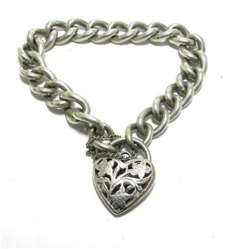 Filigree Heart Padlock Sterling Silver Bracelet Bracelets Bangles