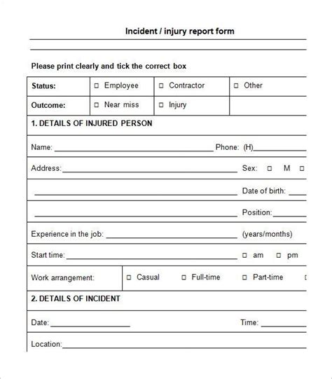 Injury Incident Report Form