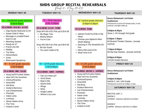 Recital Rehearsal Schedule — Sue Hewitt Dance Studio