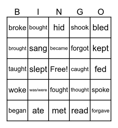 Irregular Verbs Bingo Card