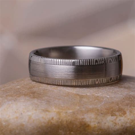 Damascus Wedding Band with Stainless Steel Sleeve - Jewelry by Johan