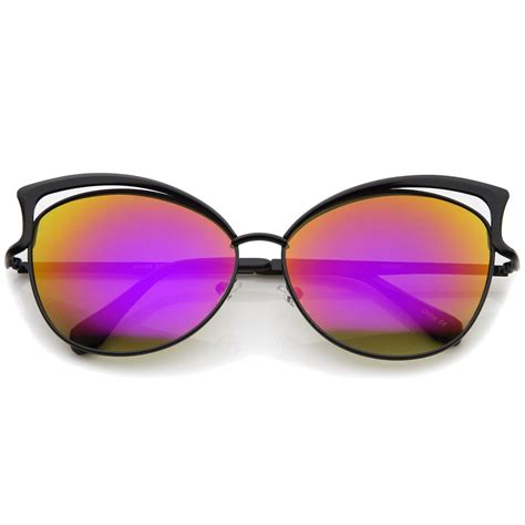 Sunglassla Unisex Womens Oversize Open Metal Frame Colored Mirror Lens