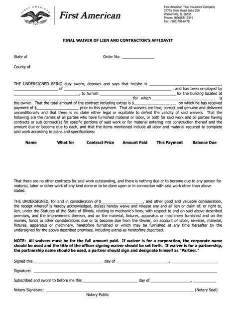 Waiver Contractor Affidavit Fill Online Printable Fillable Blank