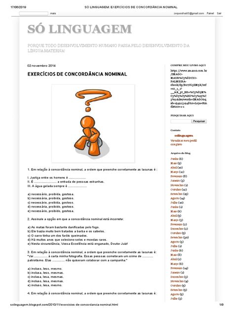 Só Linguagem - Exercícios de Concordância Nominal | PDF | Assunto ...