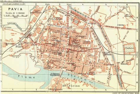 PAVIA Vintage Town City Map Plan Italy 1927 Old Vintage Chart