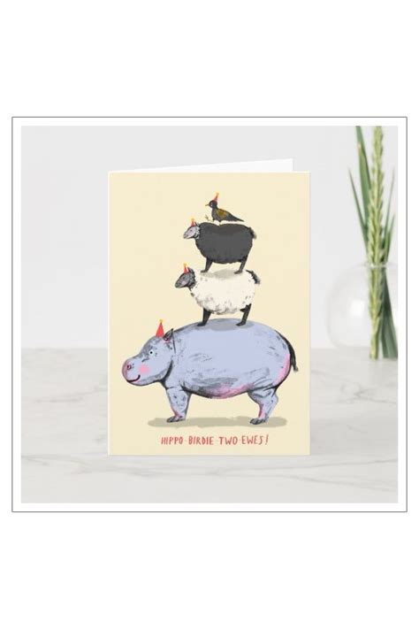 Hippo, Birdie, Two Ewes! Birthday Card | Zazzle | Birthday illustration, Birthday cards, Birdy