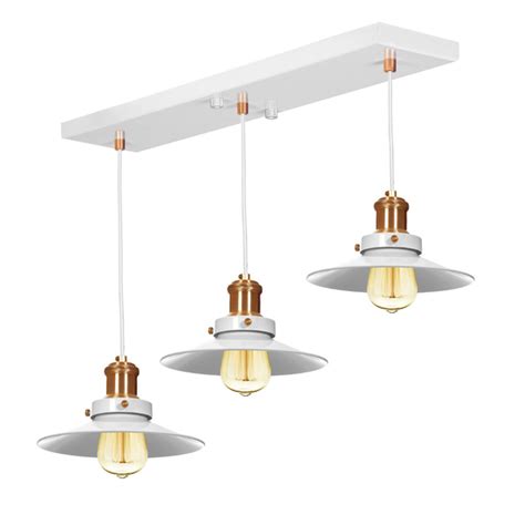 Lustre Pendente Nordic Triplo Base Retangular Branco Cobre Leroy Merlin