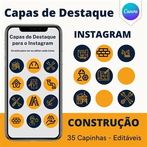 Pack Canvas Construção Capas Destaques para Instagram Elo7