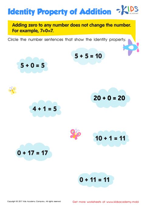 Identity Property Of Addition Worksheets