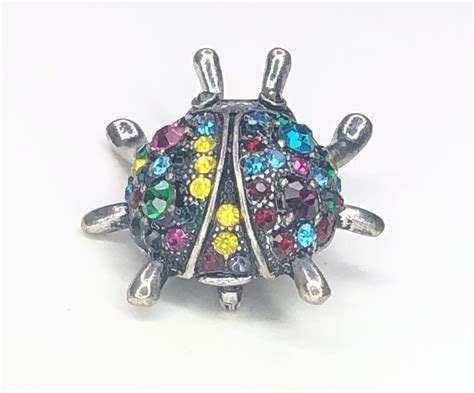 Vintage Ladybug Brooch Multicolor Rhinestone Beetle P Gem