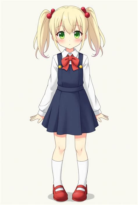 Platinum Blonde Twin Tails Pom Pom Hair Accessories Green Eyes