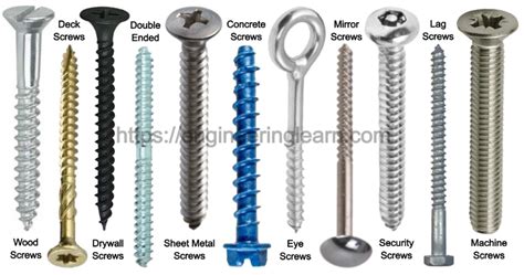 different types of screws and nuts