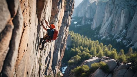 rock climber is climbing a cliff, wide landscape of rock cliffs ...