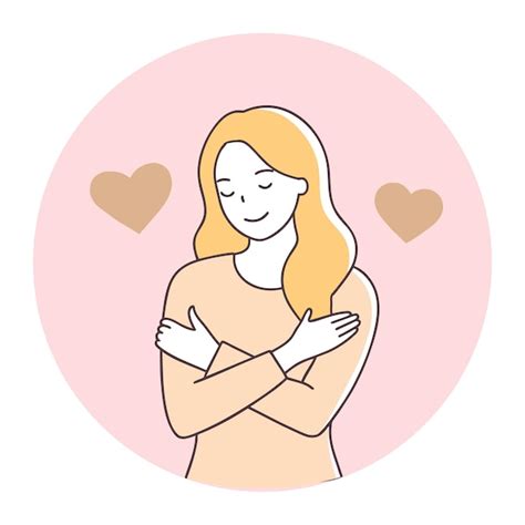 Premium Vector A Smiling Woman Hugs Herself To Show Selflove Happy