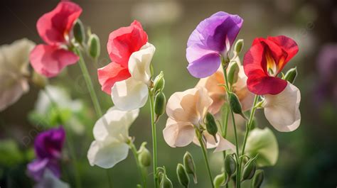 Sweet Pea Flowers In Bloom With Blurry Background Picture Of Sweet