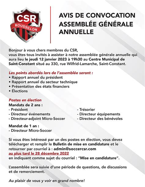 Avis De Convocation Assemblee Generale Annuelle Csr