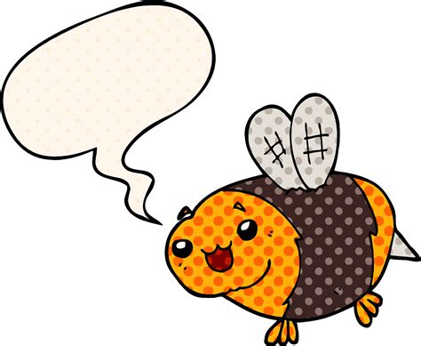 Funny Cartoon Bee And Speech Bubble In Comic Book Style Png