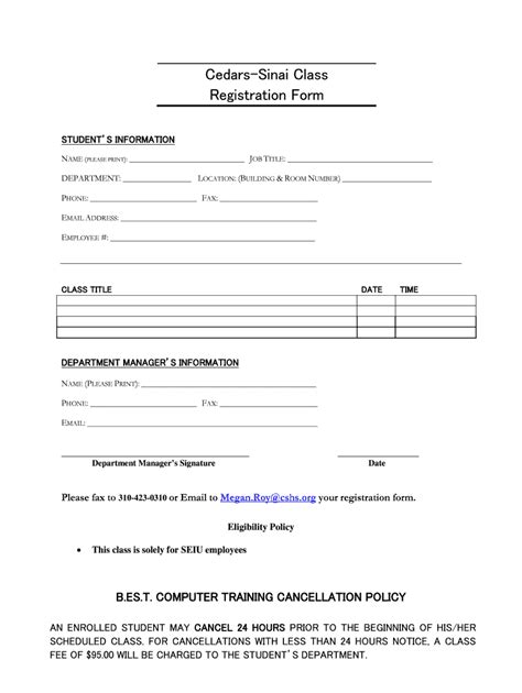 Fillable Online Cedars Sinai Class Fax Email Print Pdffiller