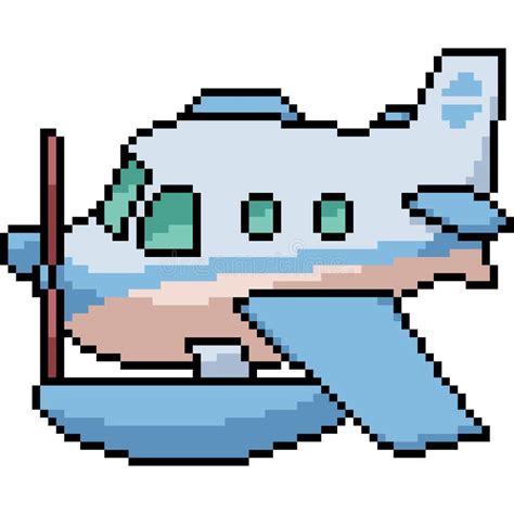 Pixel Art Plane Aircraft Flying In Sky Air Passenger Transport Airline