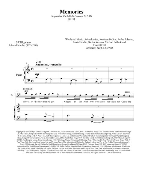 Memories Arr Scott S Stewart By Maroon 5 Sheet Music For Satb Choir