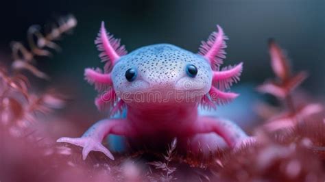 Um Axolotl Descansando Em Seixos Em Aquário O Axolotl Tem Cor de rosa