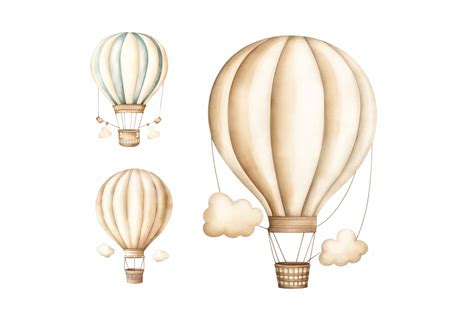 Watercolor Hot Air Balloons Clipart Nursery Wall Decor Baby Boy Clipart High Quality Jpgs