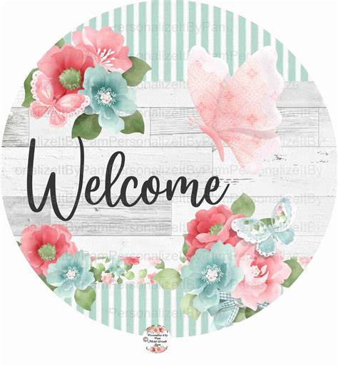 Welcome Wreath Sign, Floral Wreath Sign, Personalize It by Pam, Wreath ...