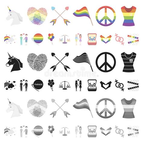 Gay And Lesbian Cartoon Icons In Set Collection For Design Sexual Minority And Attributes Vector