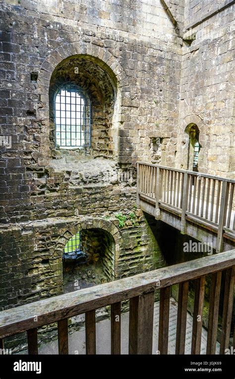 Interior view of the ancient ruin of Peveril Castle, Castleton, Peak District, Derbyshire ...