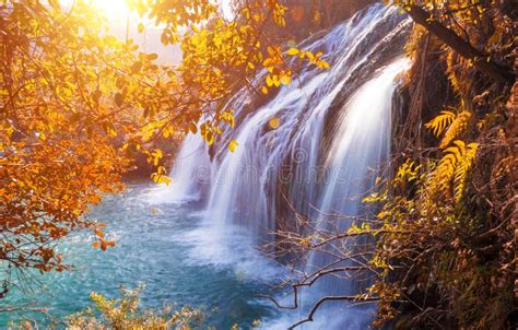 Waterfall in Autumn stock image. Image of plitvice, color - 77498175